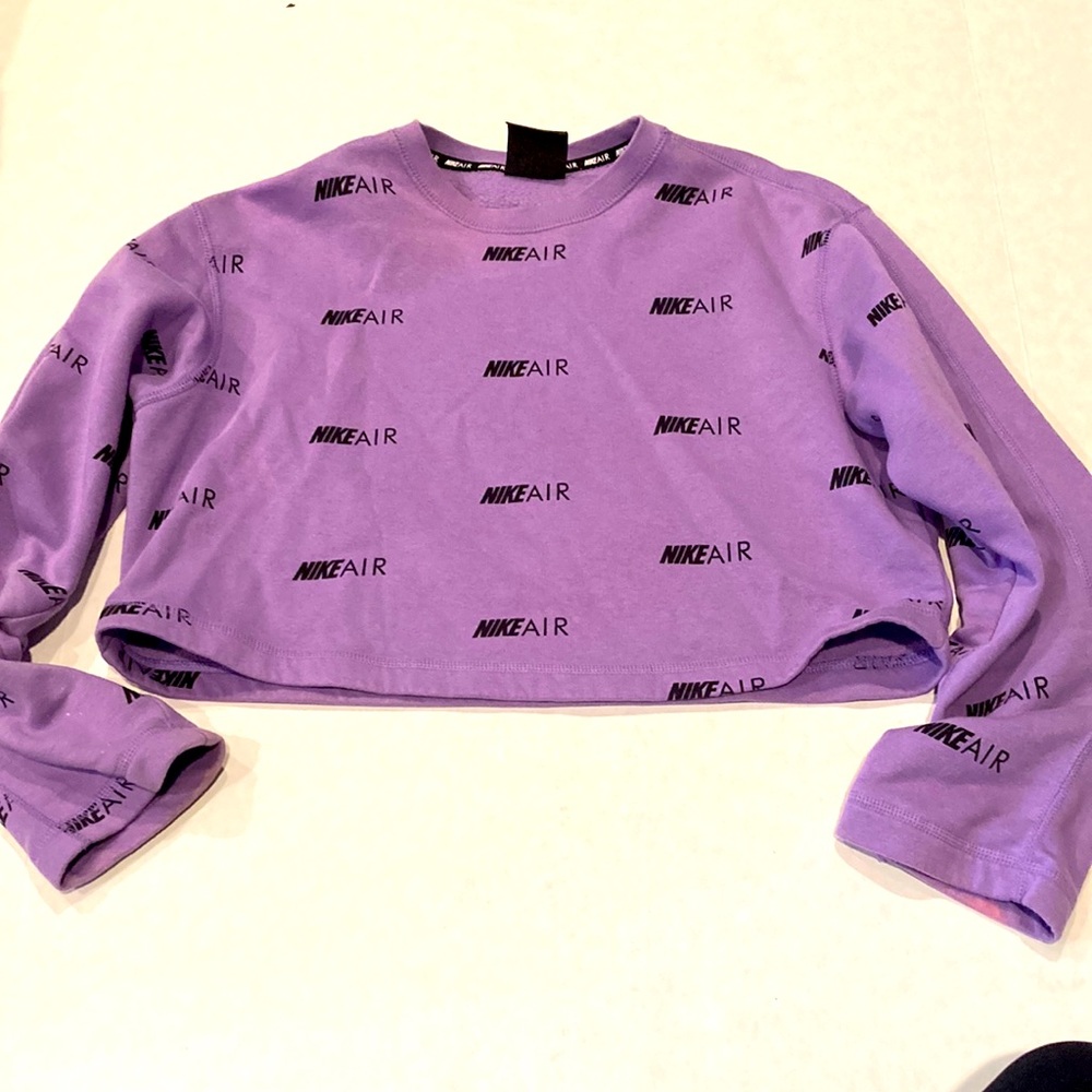 Nike womens crop purple and black logo hoodie